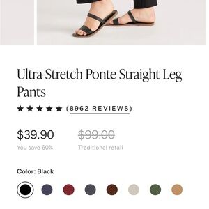 Quince Black Ultra-Stretch Ponte Straight Leg Pants—size L